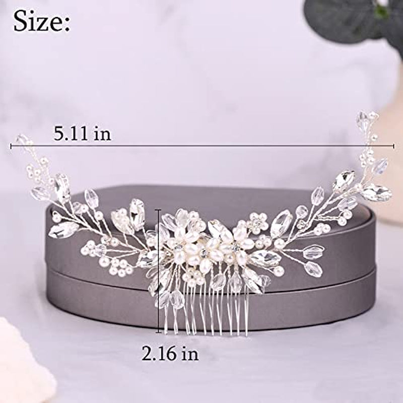 Wedding Hair Combs Silver Flower Hair Comb Pearl Bridal Hair Piece Crystal Bride Hair Accessory for Women and Girls