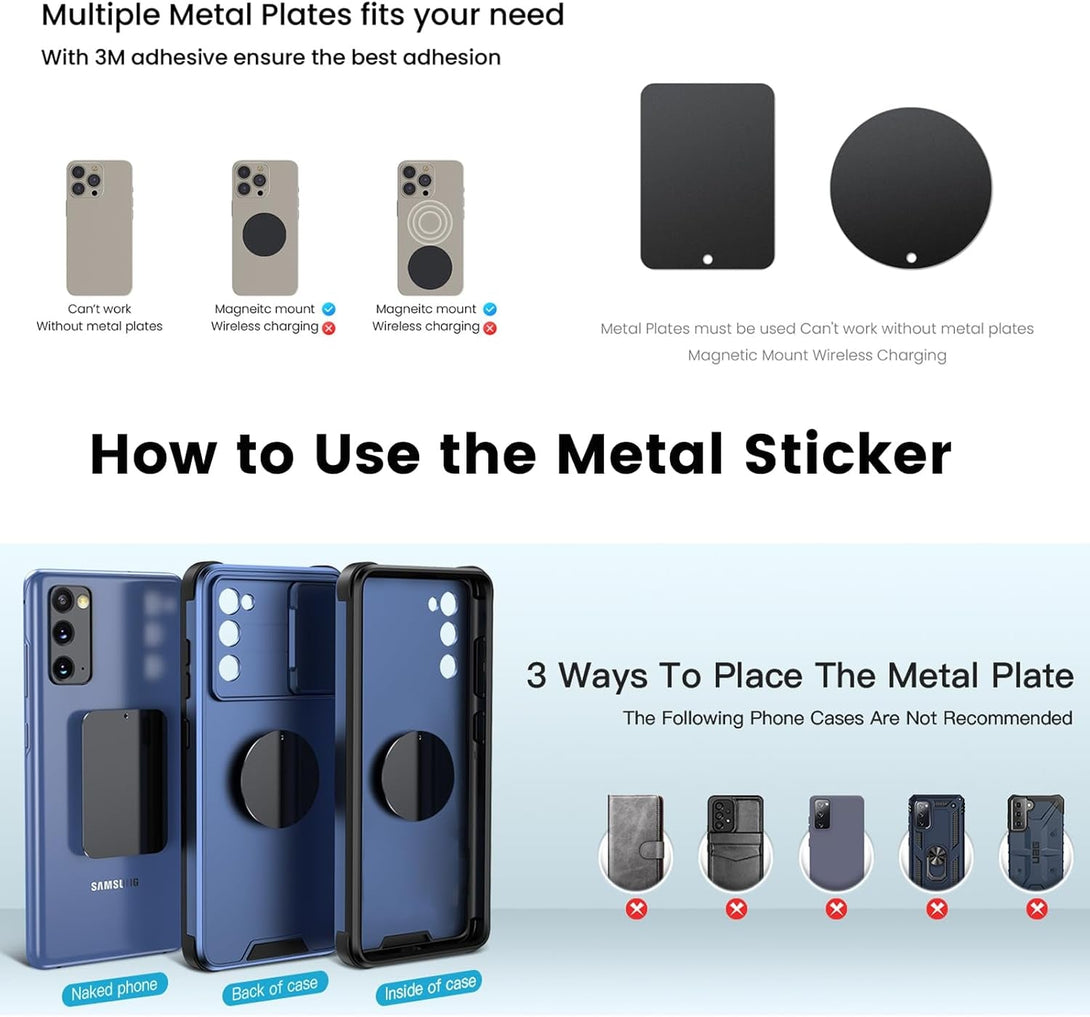 Apps2Car Magnetic Phone Mount for Car – Industrial Suction Cup Dashboard & Windshield Holder with Telescopic Arm, 6 Strong Magnets – Universal Fit for Iphone & Android (Metal Plate Required)