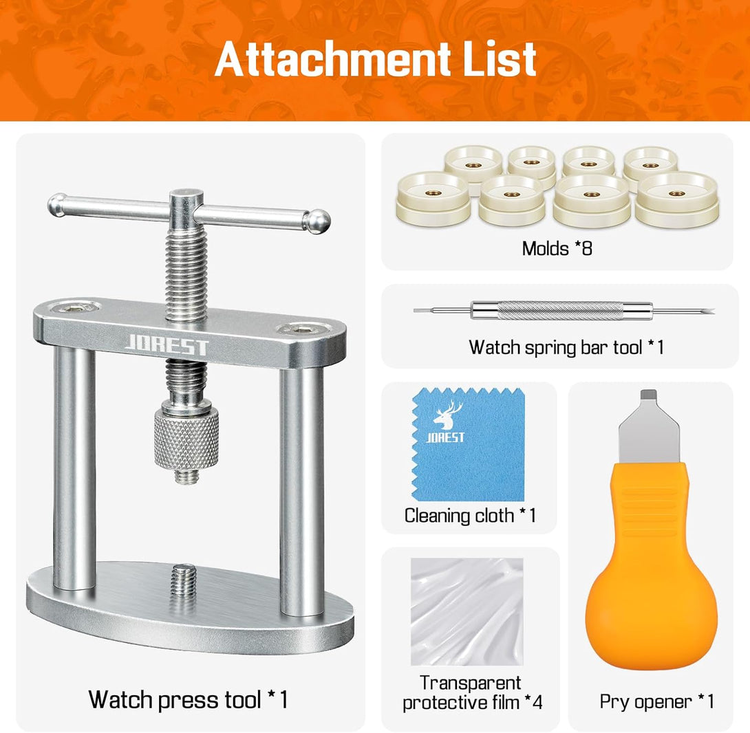 JOREST Watch Press Tool Set, Back Case Closer for Closing the Cover, Watch Battery Replacement, Watch Opener Remover, Repair Kit for Watches with a Pry Opening, Only for round Dials