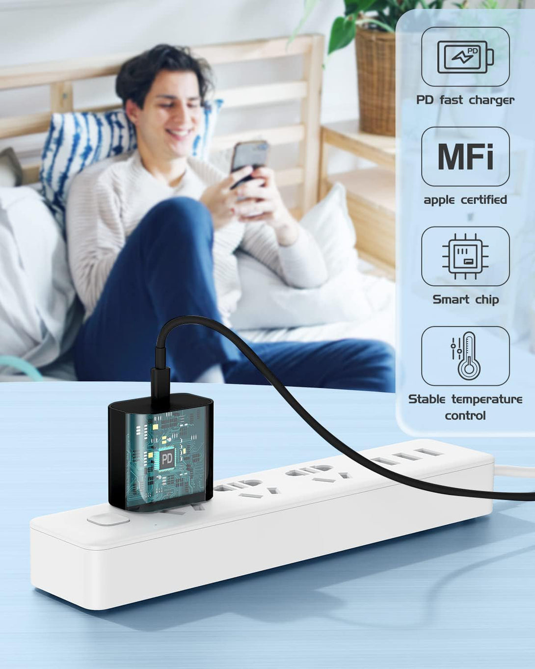 Iphone 14 13 12 Charger Fast Charging, 2 Pack 20W Fast PD USB C Wall Charger Adapter with 3Pack 6Ft USB C to Lightning Cable (Mfi Certified) for 14/14 Plus/14 Pro/14 Pro Max/13/ Black