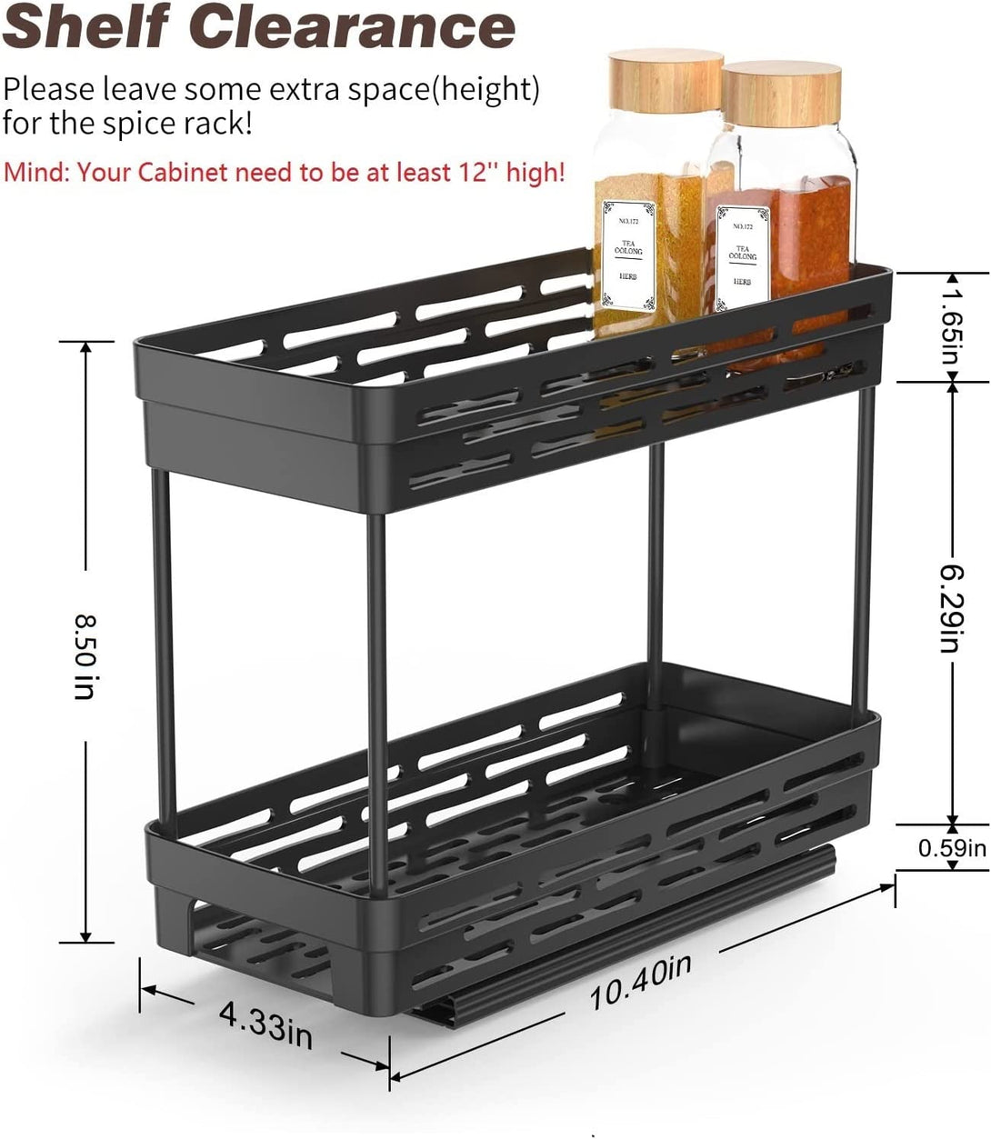 2 Packs Pull Out Spice Rack Organizer for Cabinet, Slide Out Spice Racks Organizer, Easy to Install Spice Cabinet Organizers, 4.33''Wx10.4''Dx8.5''H, Each Tier Hold 10 Spice Jars - 2 Tier