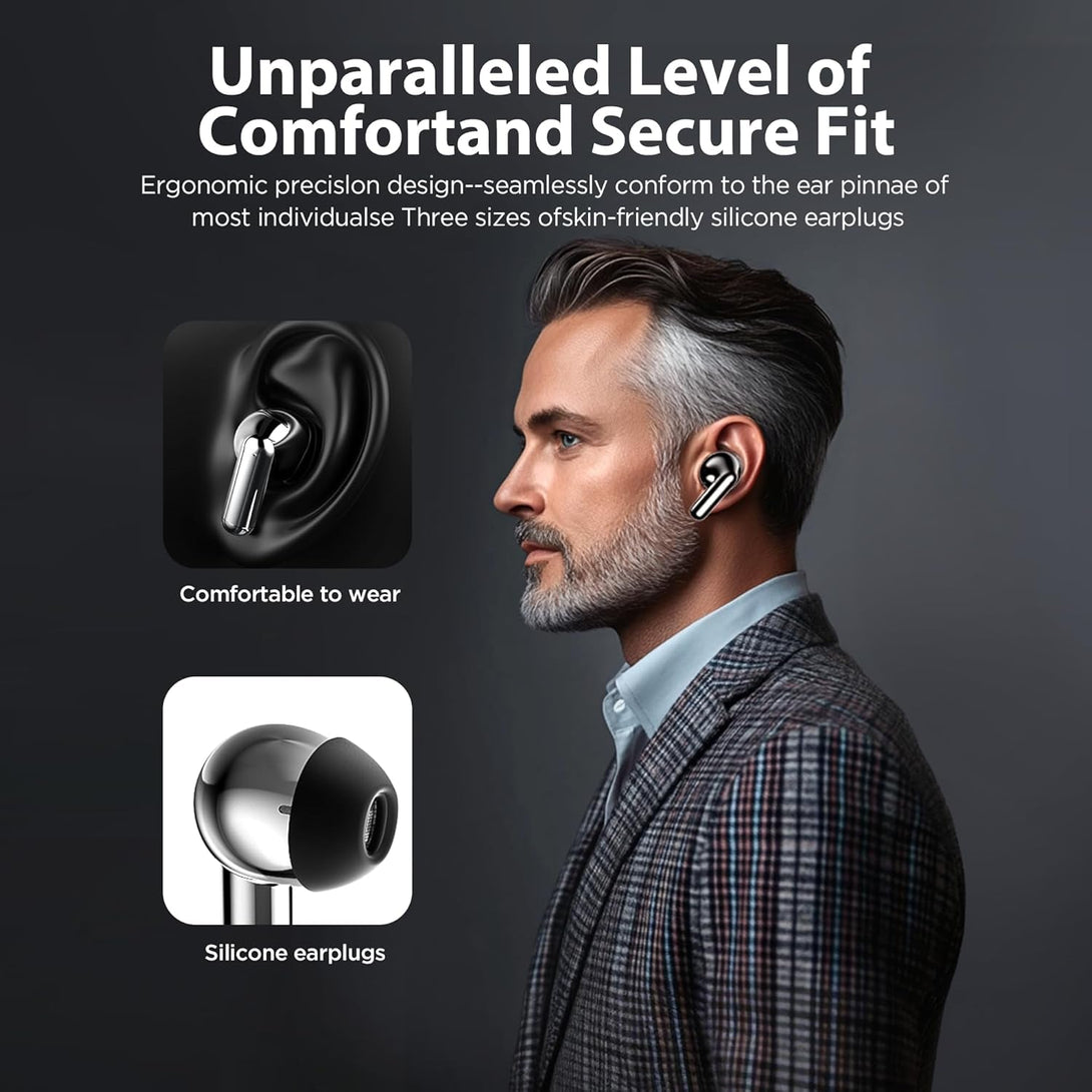 AI Language Translation Earbuds Real-Time 2-Way Translator with 143 Languages & Accents, 3-1 Wireless Earbuds Smart Touch Control, 60H Earbuds for Travel Business Learning, Fit Ios and Android V-01