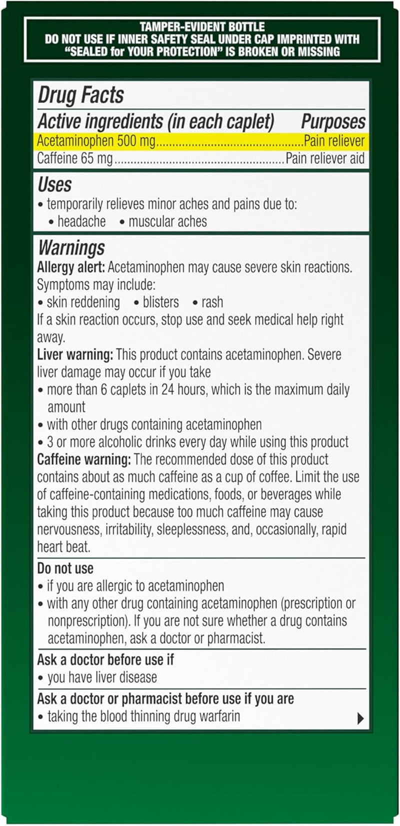 Excedrin Tension Headache Relief Caplets without Aspirin for Head, Neck and Shoulder Pain Relief - 100 Count