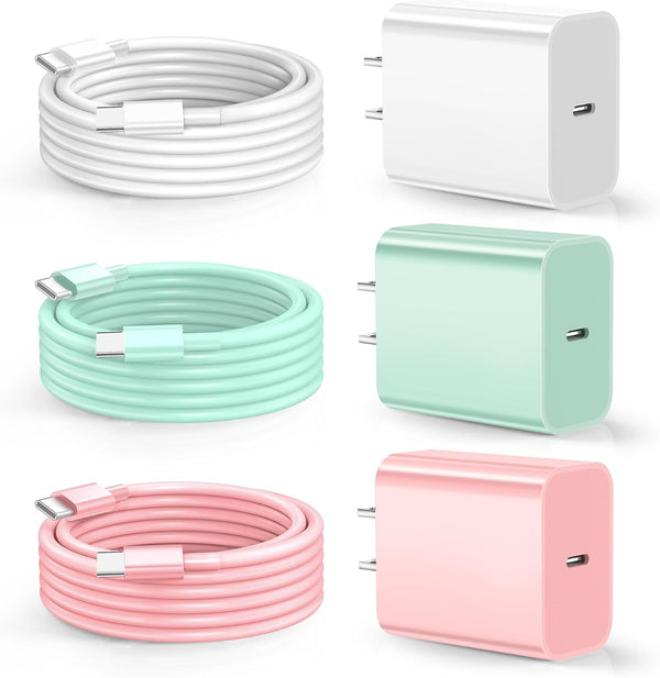 Dayaoncy Compatible with Iphone 16/15 Charger Fast Charging, 20W USB C Wall Charger with 3Pack 10FT USB C to C Cable, Type C to Type C Fast Charger Compatible with Phone/Android/Phone/Samsumg/Pad