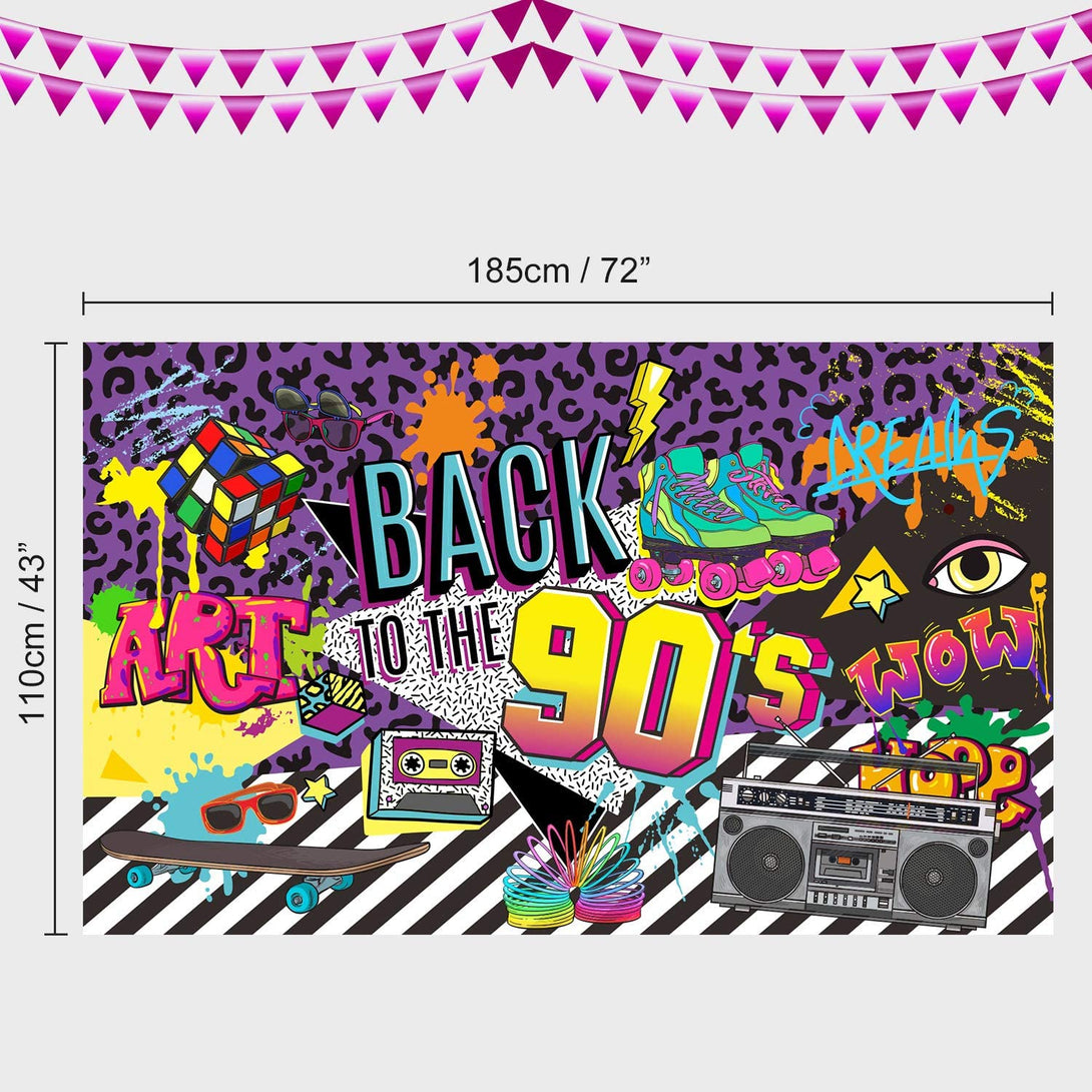 90S Theme Backdrop Hip Hop Graffiti Back to 90'S Party Banner Background 71X43.3 Inch Fabric Wall Table Decorations Photo Booth Props