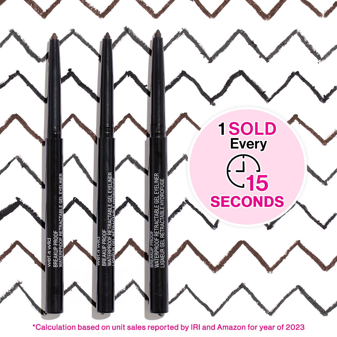 Wet N Wild Mega Last Breakup Proof Retractable Eyeliner - Ultra-Fine Brush, Waterproof,16-Hour Long-Lasting Wear - Cruelty-Free & Vegan - Black