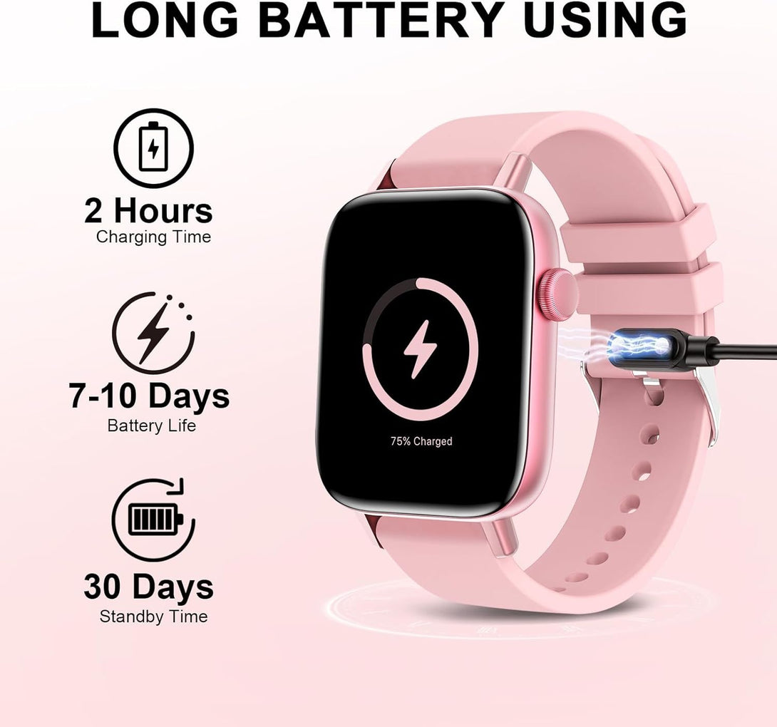 Smart Watch for Android Iphone-Call Receive/Dial/Read Message/Ai Control-1.9" HD Screen-Ip67 Waterproof Fitness Smartwatch-Blood Pressure/Heart Rate/Spo2/Sleep Monitor (Light Pink)