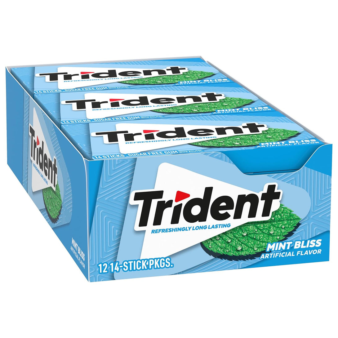 Trident Mint Bliss Sugar Free Gum, 12 Packs of 14 Pieces (168 Total Pieces)