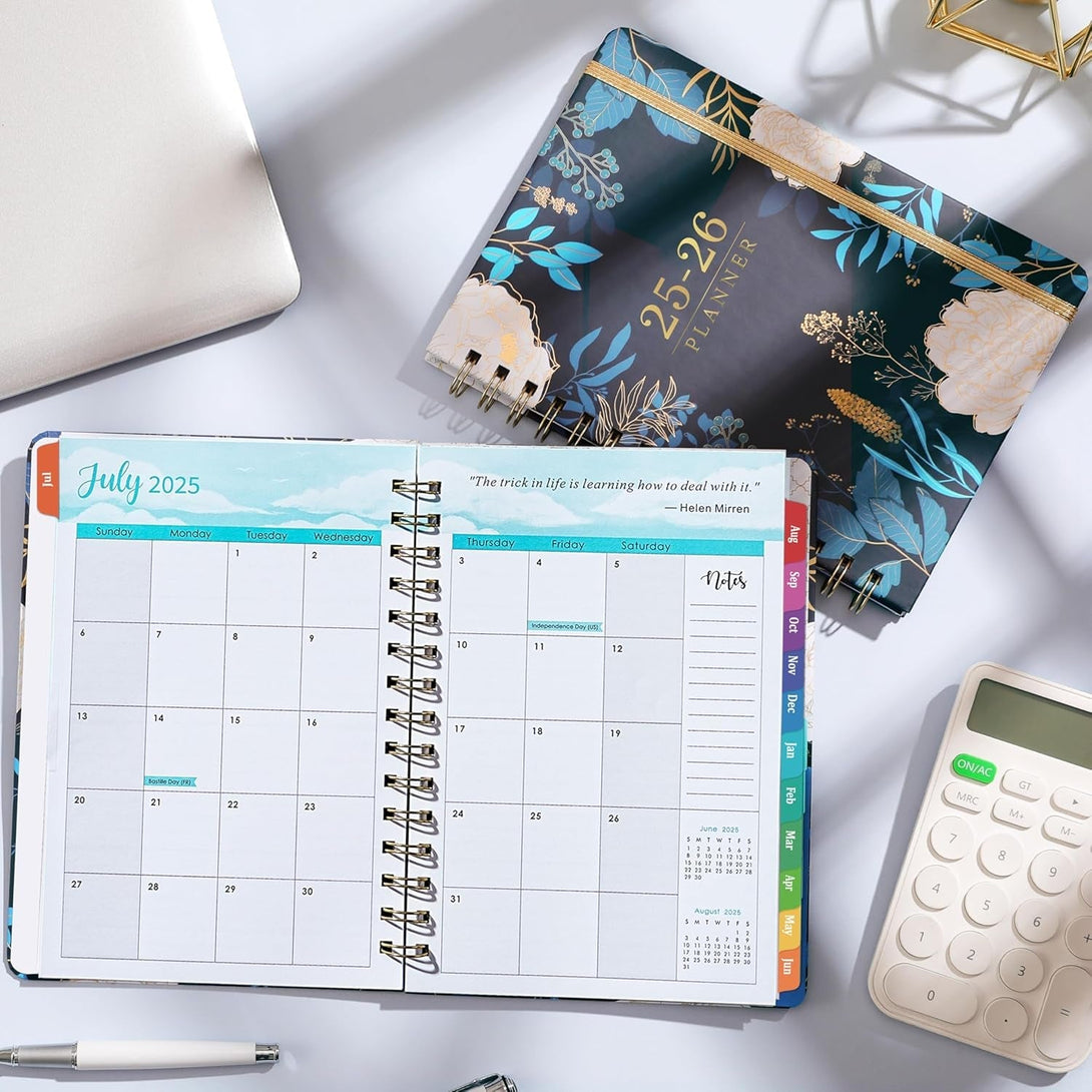 2025-2026 Planner - Academic Planner 2025-2026, July 2025 - June 2026, Weekly & Monthly Planner, 6.4" X 8.5", Colorful Tabs, Back Pocket, Holidays, Thick Paper, Twin-Wire Binding