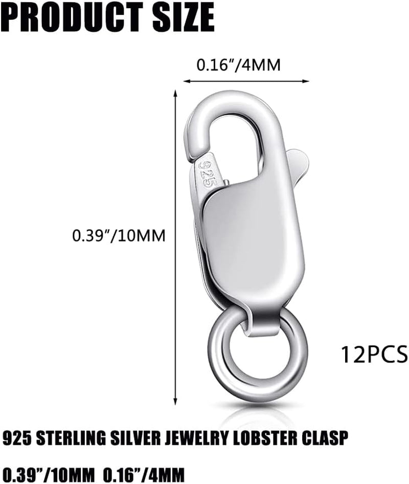 925 Sterling Silver Lobster Claw Clasp 12Pcs with Closed Jump Rings, Small Connector with Jump Ring for Necklaces Jewelry Bracelet Making Supplies Lobster Claw Clasp (0.39 X 0.16 Inch)