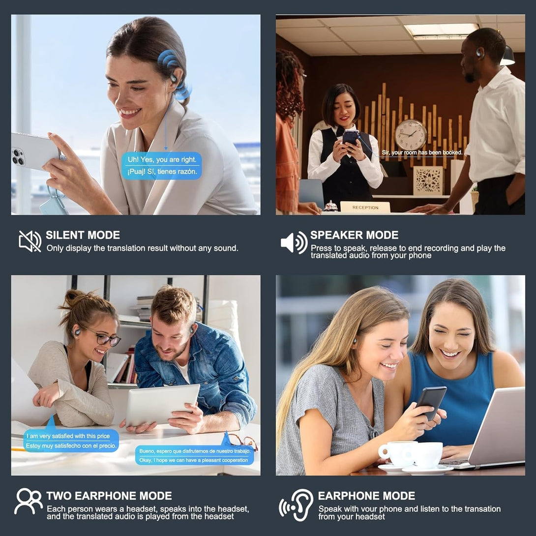 AI Translation Earbuds, 144 Languages, Real-Time Two-Way Earbuds, 3-In-1 Wireless Translator Earbuds, for Travel Business and Learning(Black)