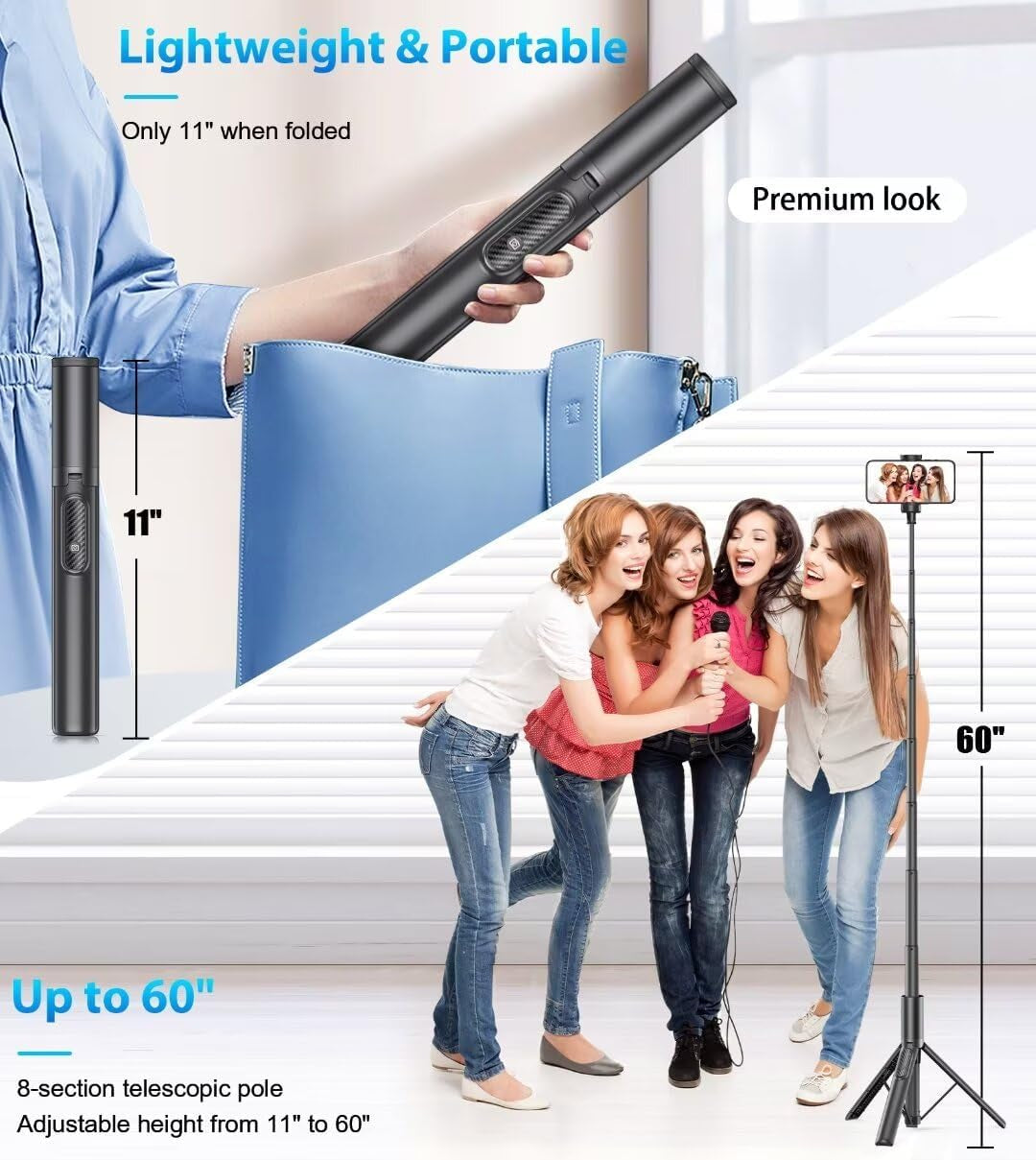 60" Phone Tripod & Selfie Stick with Remote for Cell Phone 4"-7", Portable Smartphone Tripod Stand, Lightweight Travel Tripod for Selfies Video Recording Vlog Compatible with Iphone Android