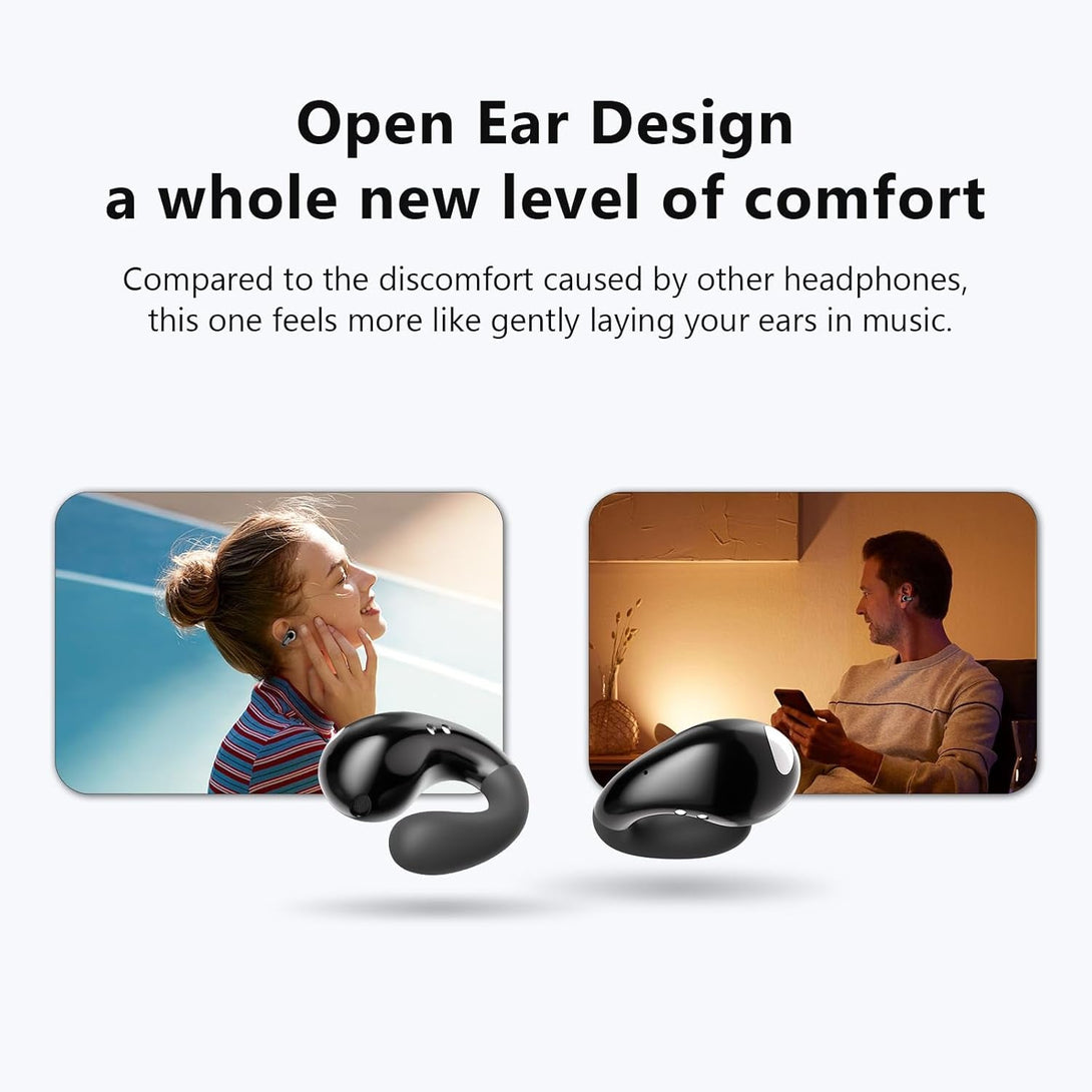 Open Ear Earbuds Wireless Bluetooth 5.3 Earphones, Flexible Clip on Ear Buds with 36H Playtime LED Display Bone Conduction Headphones, IPX7 Waterproof Light Weight Fit for Every Ear, Sport, Workout