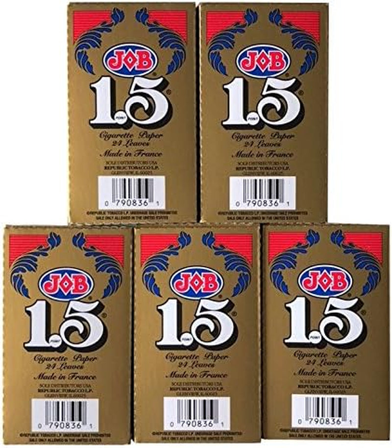1.5 JOB Rolling Papers, 5 Pack Bundle, 120 Paper Leaves Total