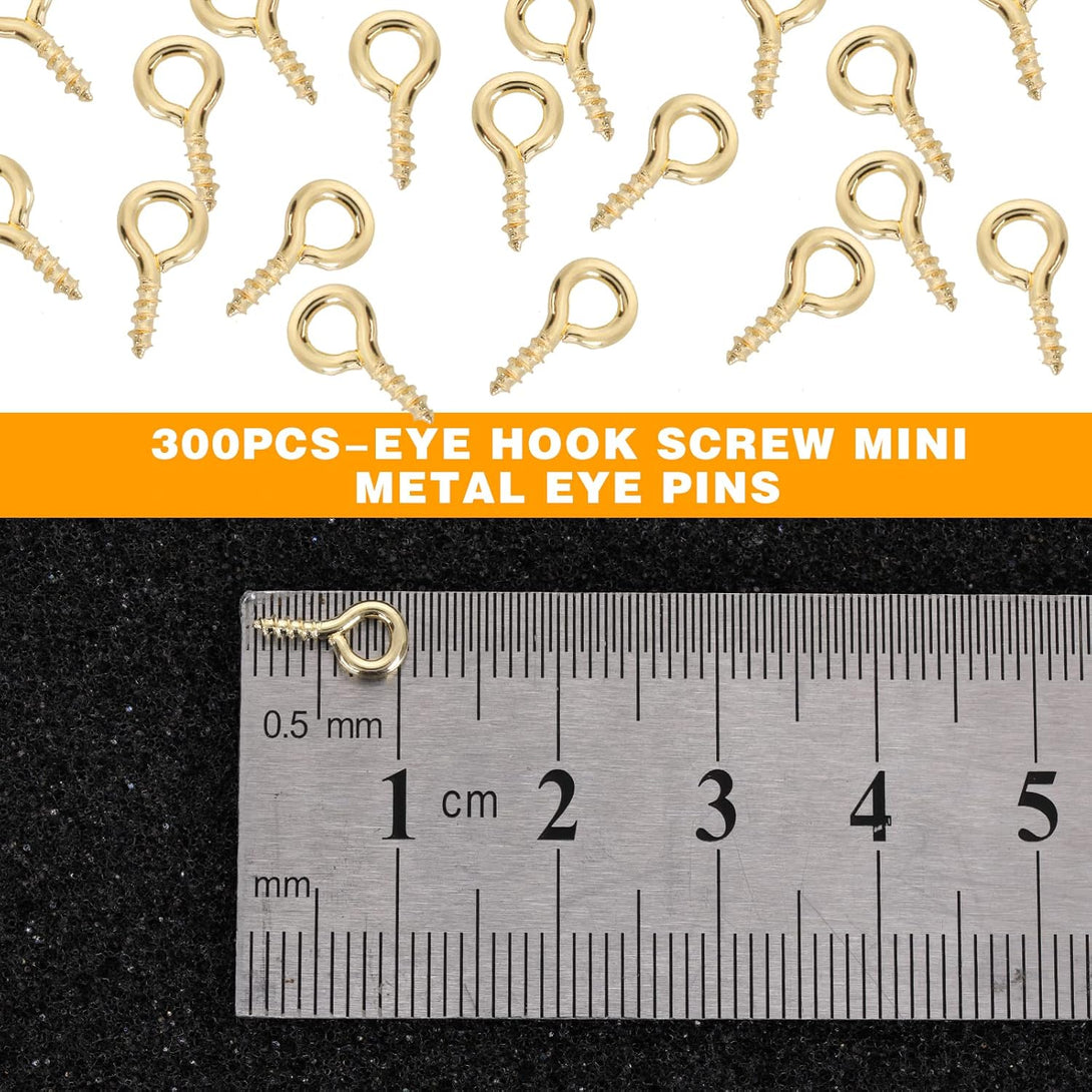 300 PCS Small Screw Eye Pins 10 X 5Mm Mini Screw Eye Pin Small Eyelets Self Tapping Screws Hooks Ring, Threaded Eyelet Screw Gold Screw Eye Hooks for DIY Charm Bead Arts Crafts Jewelry Making