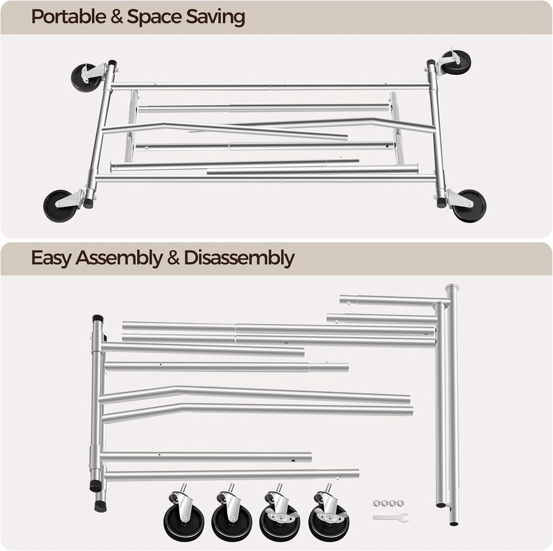 Yaheetech Commercial Clothing Garment Rack, Single Rail Clothes Hanger Freestanding Collapsible/Folding/Adjustable Heavy Duty Rolling Multi-Functional Expandable Clothes Storage W/Shelfs on Wheels