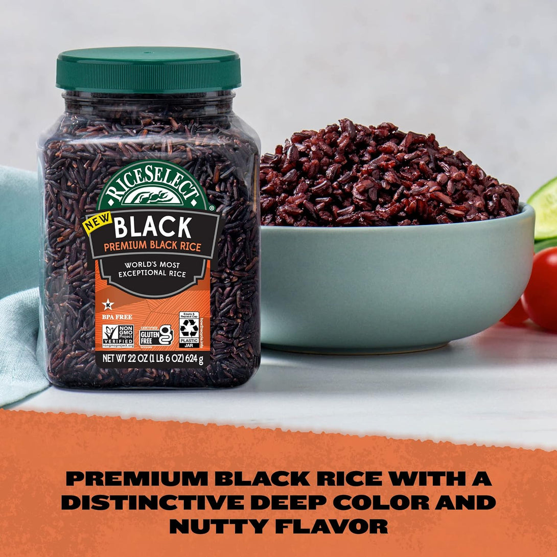 Riceselect Premium Black Rice, Whole-Grain, Gluten-Free, Non-Gmo, and Vegan Rice, Bpa-Free 22-Ounce Jar (Pack of 1)