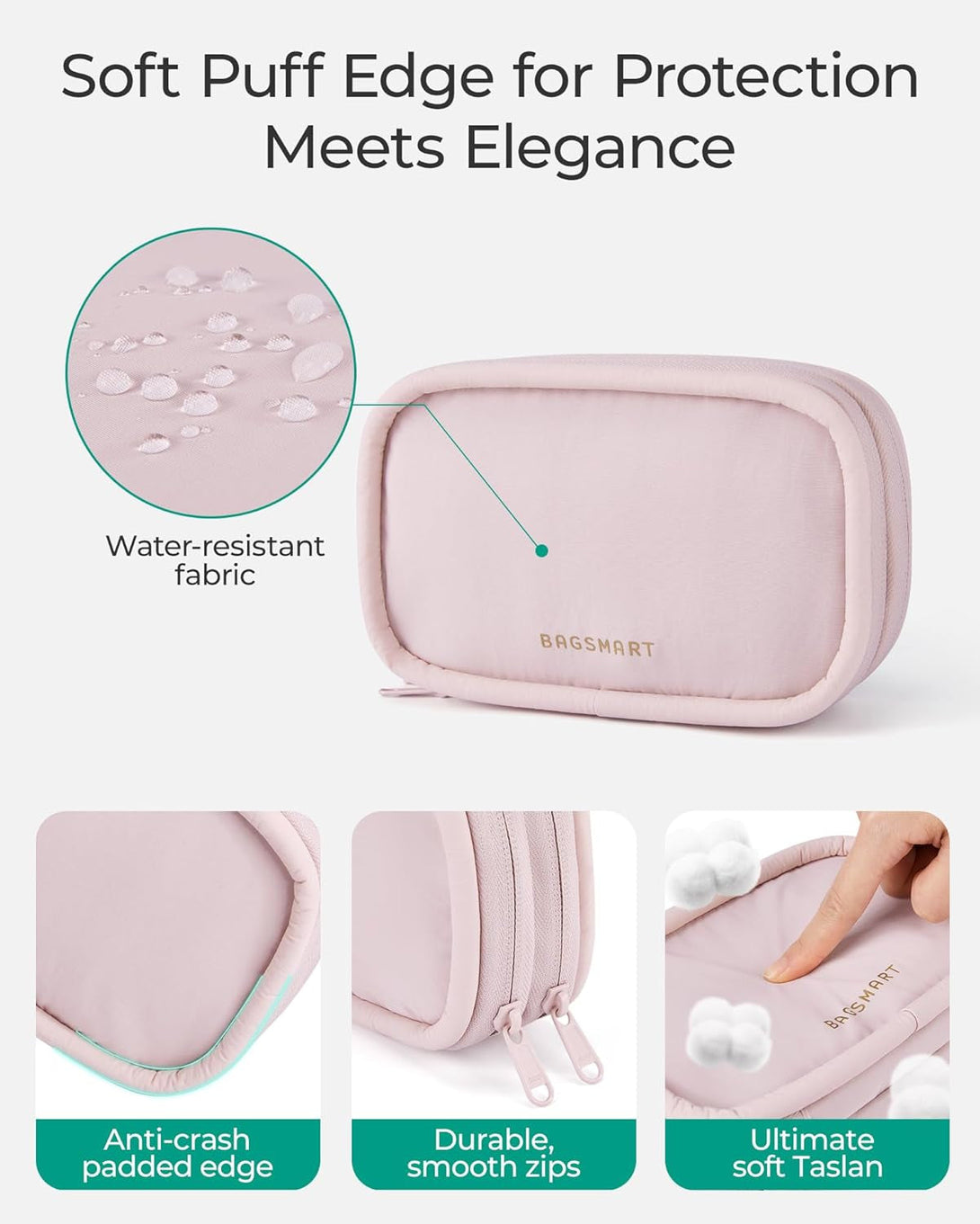 BAGSMART Electronics Organizer Travel Case, Cord Organizer for Women, Travel Cable Bag (Beige)