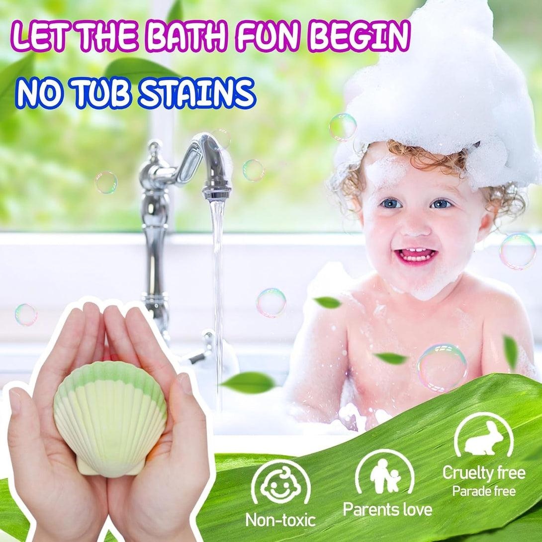 Mermaid Bath Bombs for Kids Girls with Surprise Inside, 6 Pcs Natural Fizzy Princess Fun Shell Bubble Bath Bomb Kit with Jewelry Toys, Christmas Easter Basket Stuffer Valentines Day Birthday Gift Set