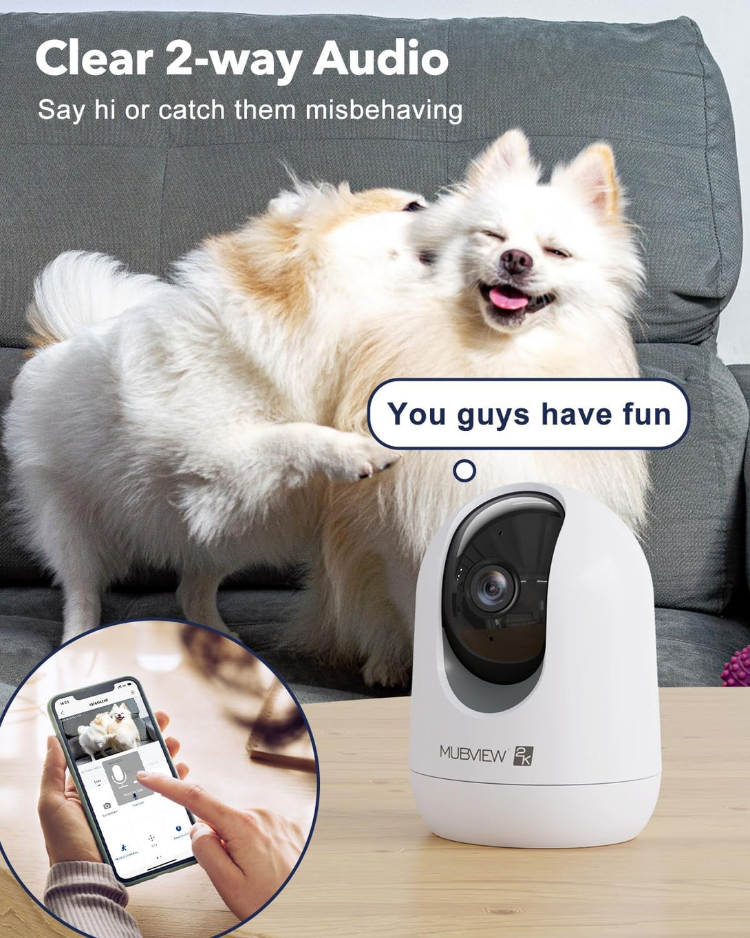 Indoor Security Camera 2K, Pet Camera with Phone App, Wifi Cameras for Home Security Camera for Dog/ Baby Monitor/Elder Pan Tilt, 2.4G, 24/7, 2-Way Talk, Human Detection, Motion Tracking, Cloud