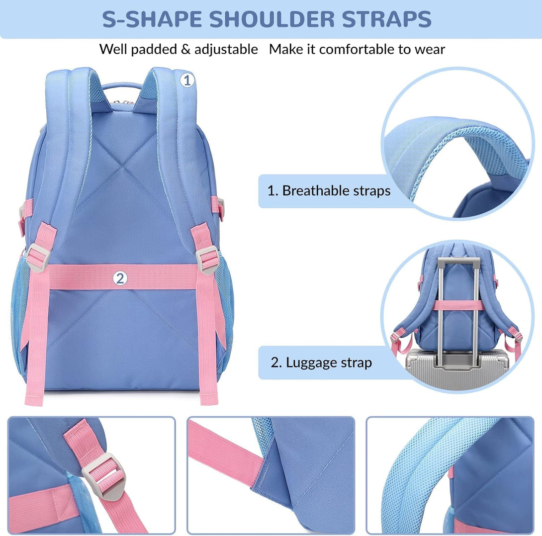 Water Resistant Backpack for Teen Girls Boys Students, Casual Multi Pockets Daypack with 15.6 Inch Laptop Pocket for Travel School College (Grey Blue)