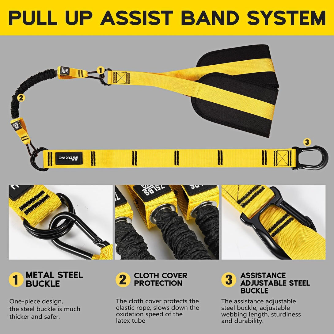 Adjustable Heavy Duty Resistance Bands for Pull up Assistance - 3 Bands, Comfortable Fabric Feet/Knee Rest, Home Fitness, Body Stretching, Chin Up