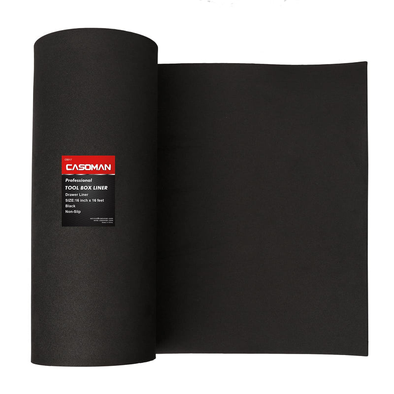 CASOMAN Professional Tool Box Liner and Drawer Liner - 16 inch(Wide) x 16 feet (Long), Non-Slip, Black 16"W x 192"L