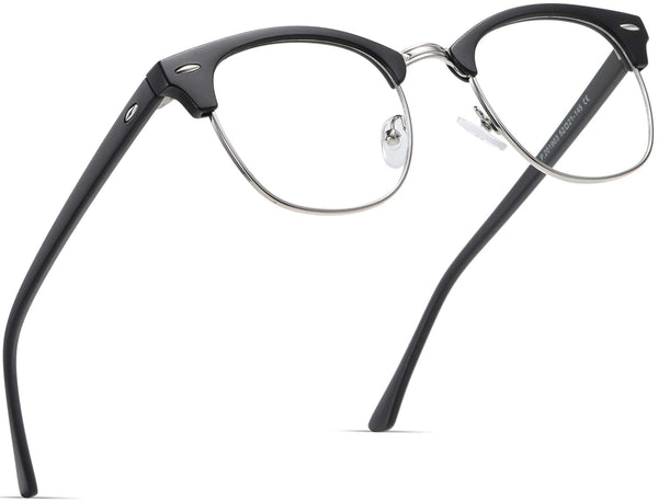 Blue Light Blocking Glasses Anti Eyestrain Computer Gaming Glasses | Vintage Half Frame UV Clear Lens for Women Men A01-matte Black Silver Frame 1