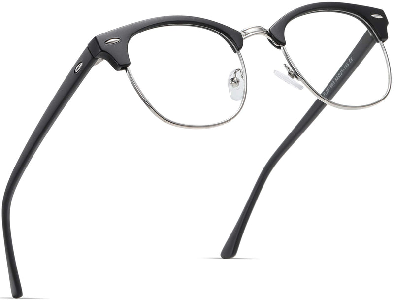 Blue Light Blocking Glasses Anti Eyestrain Computer Gaming Glasses | Vintage Half Frame UV Clear Lens for Women Men A01-matte Black Silver Frame 1