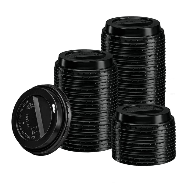 GUSTO [100 Count] Disposable Plastic Dome Lids for 10, 12, 16, & 20 Oz. Paper Hot Coffee Cup - Black (Formerly Comfy Package)