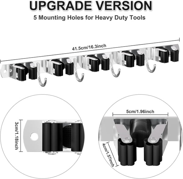 Broom Holder Wall Mount, Broom Organizer Wall Mount Stainless Steel Broom and Mop Hanger Heavy Duty Storage Organization for Home Kitchen Garden