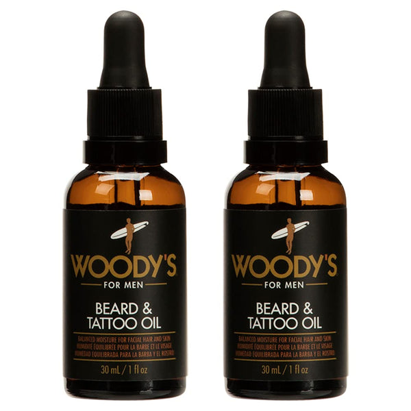 Woody'S Beard & Tattoo Oil for Men - Hydrating & Conditioning Oil for Mustache Facial Hair & Skin, Enhances Tattoos Vibrancy, 1 Fl Oz (2-Pack)