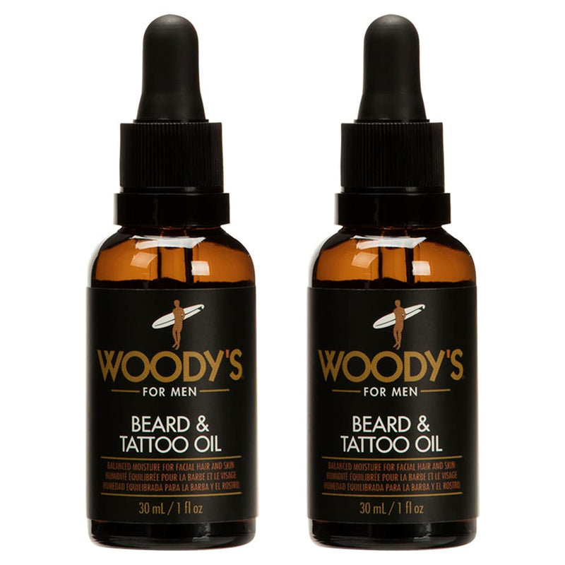 Woody'S Beard & Tattoo Oil for Men - Hydrating & Conditioning Oil for Mustache Facial Hair & Skin, Enhances Tattoos Vibrancy, 1 Fl Oz (2-Pack)