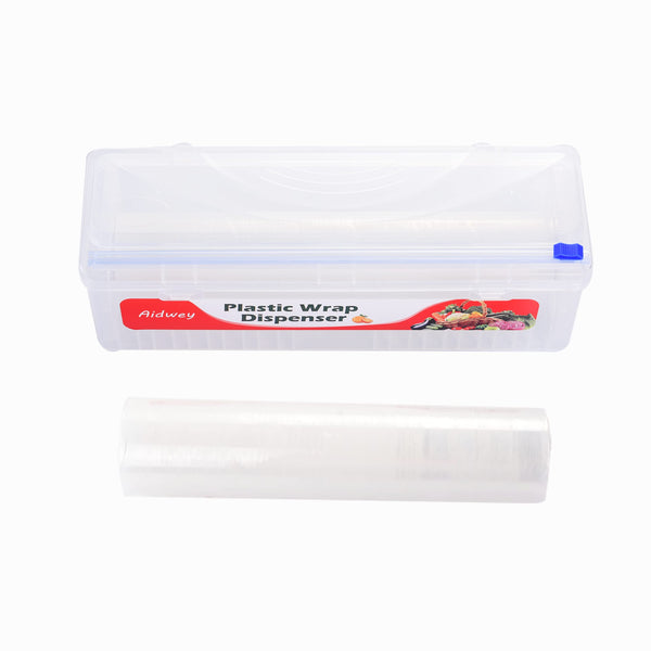 Plastic Wrap Dispenser with Cutter -Cling Wrap Dispenser with Slide Cutter for Food Film, Tin Foil, Aluminum Foil, Baking Paper (Plastic Wrap