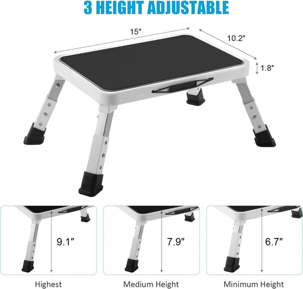 Jocauto Folding Step Stool, Height-Adjustable Step Stool with Non-Slip Platform, Step Ladder for Adults or Kids in Kitchen, Home, 330 Lbs Capacity
