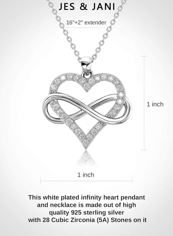 JES & JANI Infinity Heart Necklace for Women, Love Heart Pendant with Cubic Zirconia and Infinity Necklace for Girlfriend Contemporary