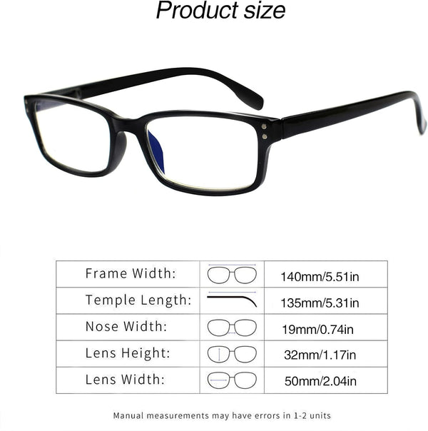 Kerecsen 6-Pack Reading Glasses Blue Light Blocking,Spring Hinge Readers for Men Women,Computer Eyeglasses 6 Black 1.5 x