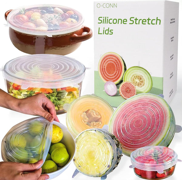 7-Piece Silicone Stretch Lids - Reusable Premium Silicone Stretch & Seal Lids for Most Containers