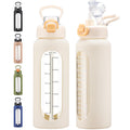 chunmo 32 oz Glass Water Bolttles with Straw Large Motivational Water Bottle with Time Marker Sports Water Bottles with Silicone Sleeve and Handle