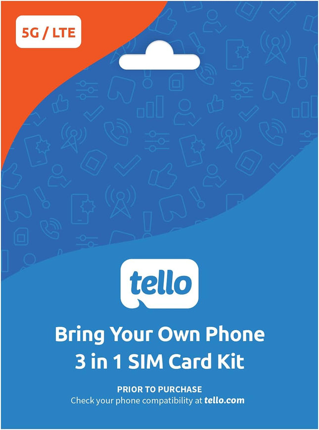 Tello Mobile - US Prepaid SIM Card (3 in 1) | Bring Your Own Phone Kit | Phone P