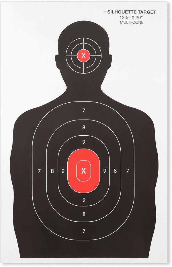 Juvale Paper Shooting Targets for Shooting Range - 50 Pack, 14 x 22 in, Silhouette & Red Bullseye - Pistol Targets