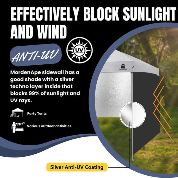 10x10 Pop Up Canopy Tent Sidewalls - Straight Leg Compatible, 300D Waterproof Polyester with 99% UV Protection, 3 Piece Black Wall Set Fit 10x10