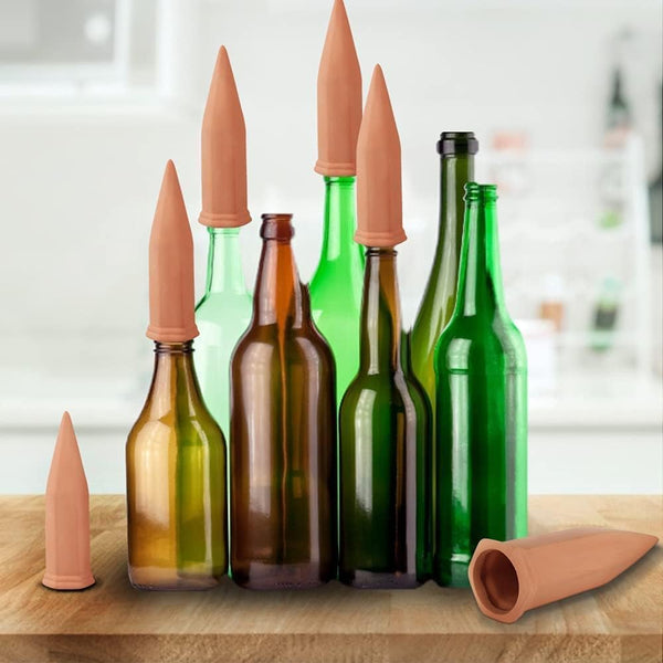 Tcamp 10 Pack Terracotta Watering Spikes, Plant Watering Devices Wine Bottle Automatic Plant Self Watering Spikes for Vacations, Self-Watering