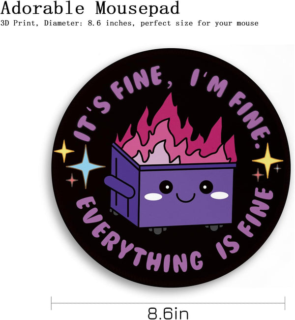 Gctriki Dumpster on Fire Mouse Pad, Purple Small Mouse Pads for Desk | Stitched Edge, Non-Slip Rubber Base, Funny Round Mousepad For Laptop