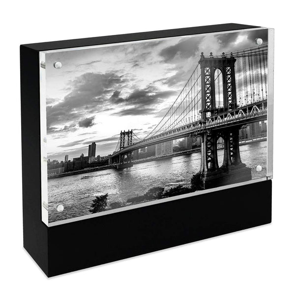 Isaac Jacobs Wood Block Acrylic Picture and Magnetic Photo Frame, Made for Tabletop Display - 5” x 7” Black Black 5x7