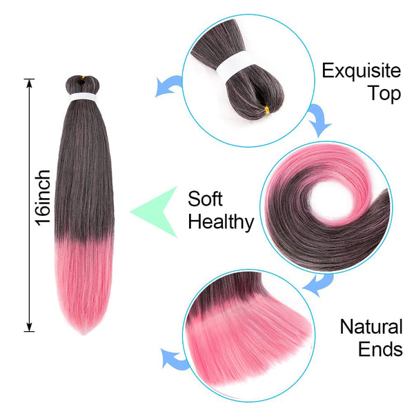 8 Pack Ombre Braiding Hair Pre Stretched - 16" 55G/Pack Premium Pre Stretched Braiding Hair Extensions, Professional Itch Free Perm Yaki Texture