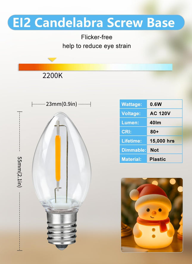 Set of 2 Accessory Cord with One Led Light Bulb 6Ft Blow Mold Light Indoorstring Lights, C7 Lamp with Spare Fuse Forhall