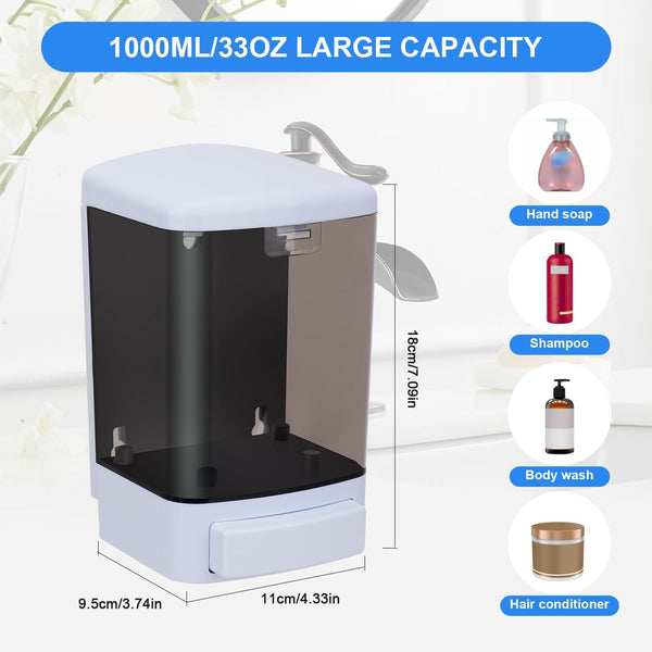 Soap Dispenser Wall Mount, 33.8oz/1000ml Commercial Manual Soap Dispenser Wall Mounted for Bathroom Kitchen Hotel, Liquid Containers Shampoo