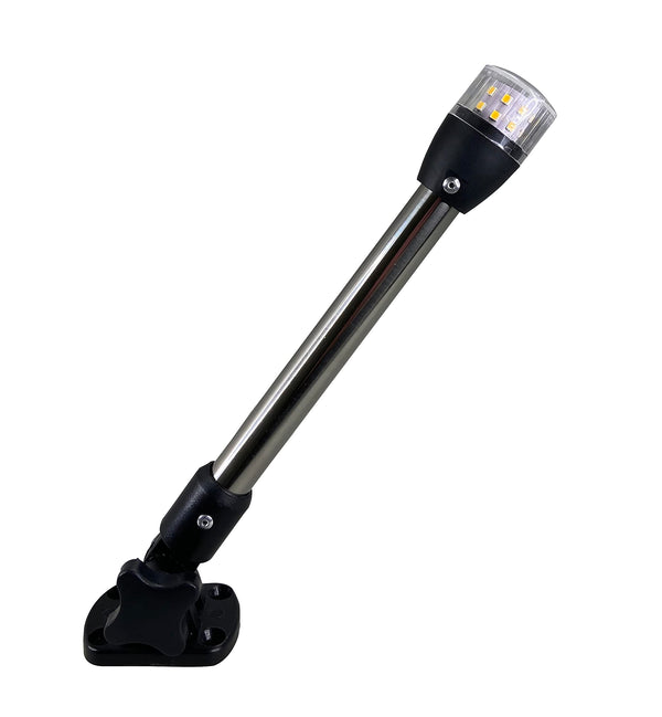 Pactrade Marine Boat Navigation Lights LED - 10.5 Inch White All-Round/Stern Light Pole (Folding Base, Surface Mount) - Boat Accessories for