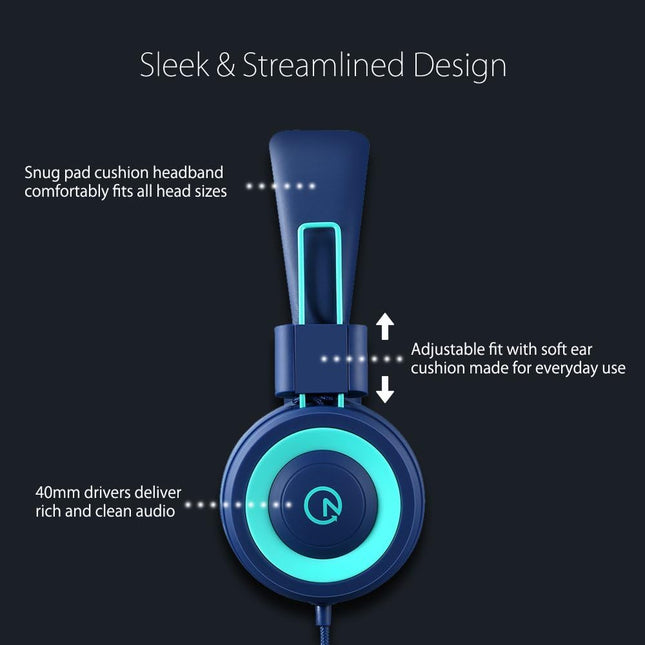 Kids Headphones - Noot Products K11 Foldable Stereo Tangle-Free 3.5Mm Jack Wired Cord On-Ear Headset for